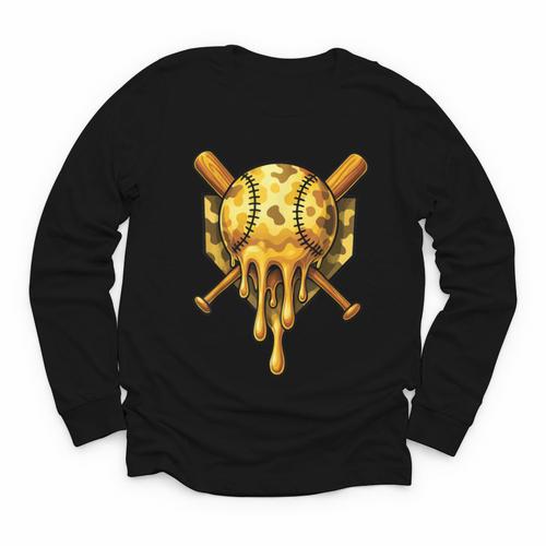 Baseball Drip Ice Cream Camo Cool Youth Long Sleeve Tee - Sportilla
