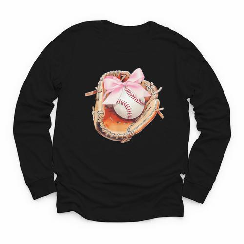 Baseball Drip Ice Cream Coquette Pink Bow Baseball Player Youth Long Sleeve Tee - Sportilla