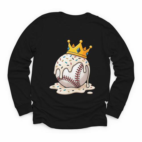 Baseball Drip Ice Cream Crown Melt Graphic Youth Long Sleeve Tee - Sportilla