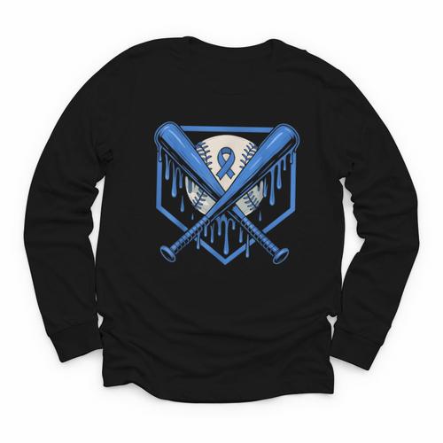 Baseball Drip Ice Cream Diabetes Awareness Ribbon Boys Girls Youth Long Sleeve Tee - Sportilla