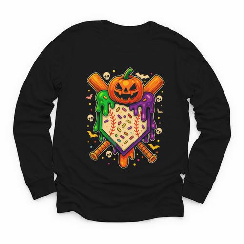 Baseball Drip Ice Cream Drip Halloween Baseball Lovers Youth Long Sleeve Tee - Sportilla