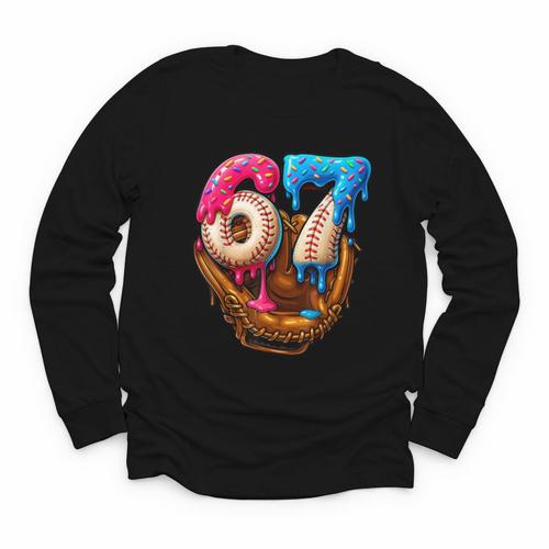 Baseball Drip Ice Cream Number 67 Player Or 67th Birthday Youth Long Sleeve Tee - Sportilla