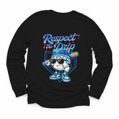 Baseball Drip Ice Cream Respect The Drip Home Plate Boy Kids Youth Long Sleeve Tee - Sportilla