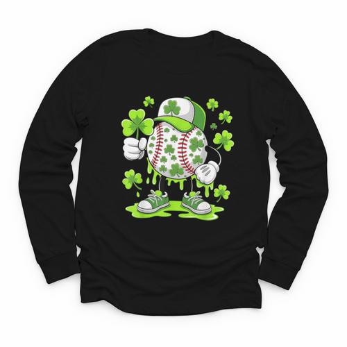 Baseball Drip Ice Cream Shamrock Irish St Patricks Men Youth Long Sleeve Tee - Sportilla