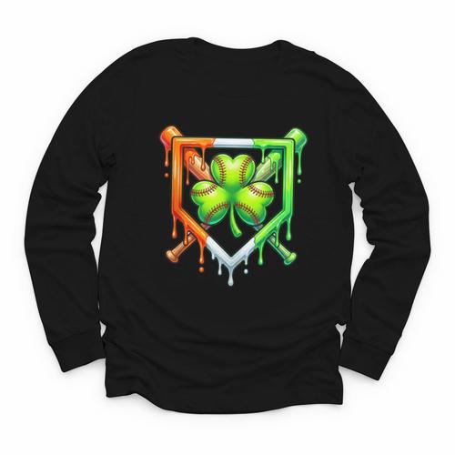 Baseball Drip Ice Cream St Patricks Day Shamrock Lucky Youth Long Sleeve Tee - Sportilla
