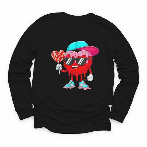 Baseball Drip Ice Cream Valentines Day Baseball Sport Boys Youth Long Sleeve Tee - Sportilla