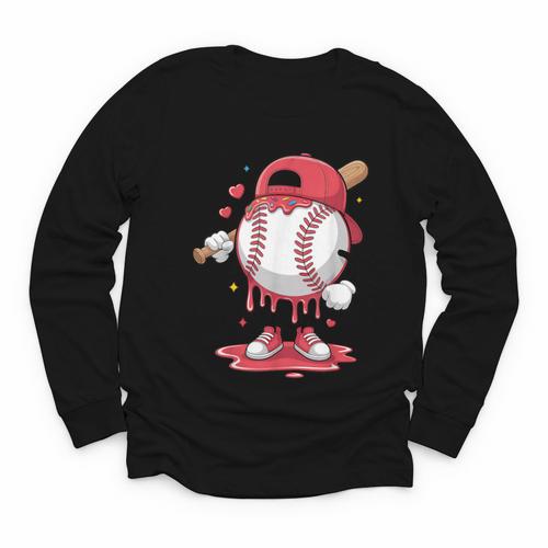 Baseball Drip Icecream Boy Kids Valentine Youth Long Sleeve Tee - Sportilla