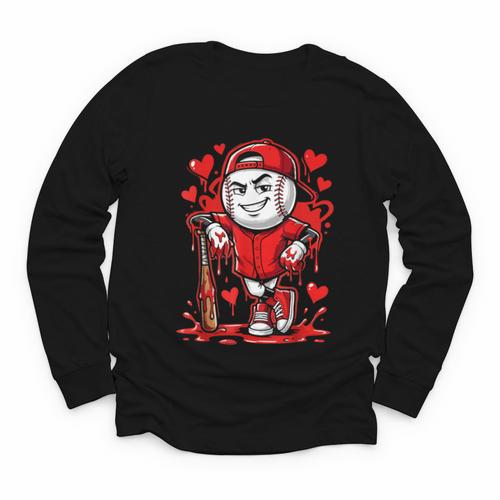 Baseball Drip Icecream Heart Red Valentine Day Boys Kids Youth Long Sleeve Tee - Sportilla