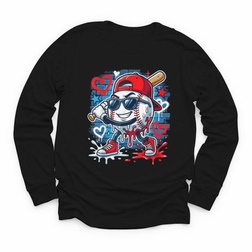 Baseball Drip Icecream Heart Valentine Day Boys Kids Red Youth Long Sleeve Tee - Sportilla