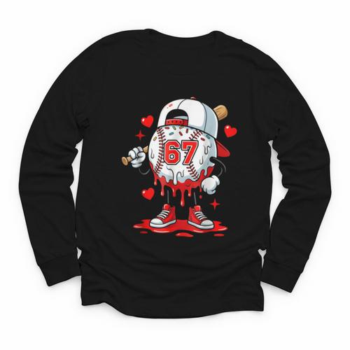 Baseball Drip Icecream Valentine 67 Meme Tees Men Youth Boys Youth Long Sleeve Tee - Sportilla
