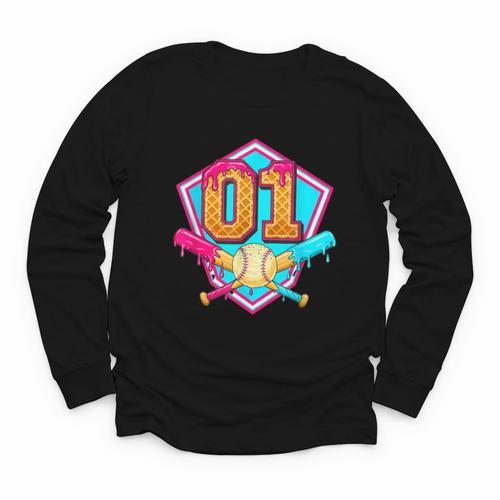 Baseball Drip Jersey Number 1 For Players & 1th Birthday Youth Long Sleeve Tee - Sportilla