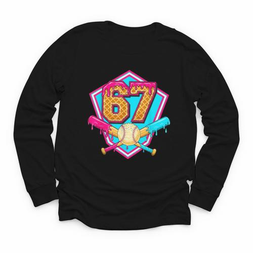 Baseball Drip Jersey Number 67 For Players & 67th Birthday Youth Long Sleeve Tee - Sportilla
