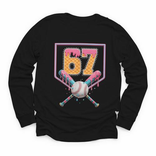 Baseball Drip Number 67 Fun Six Seven 6 7 Meme Youth Long Sleeve Tee - Sportilla