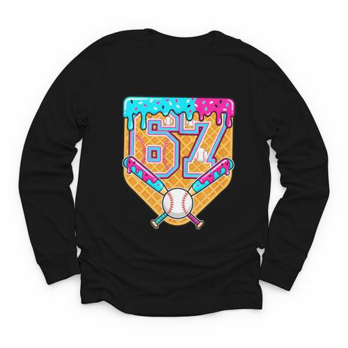 Baseball Drip Number 67 Ice Cream Home Plate Drip Youth Long Sleeve Tee - Sportilla
