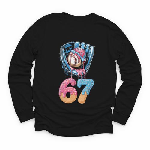 Baseball Drip Number 67 Player 67th Birthday Ice Cream 67 Youth Long Sleeve Tee - Sportilla