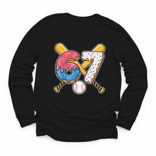 Baseball Drip Number 67 Player 67th Birthday Meme Youth Long Sleeve Tee - Sportilla