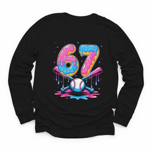 Baseball Drip Number 67 Player 67Th Birthday Baseball Meme Youth Long Sleeve Tee - Sportilla