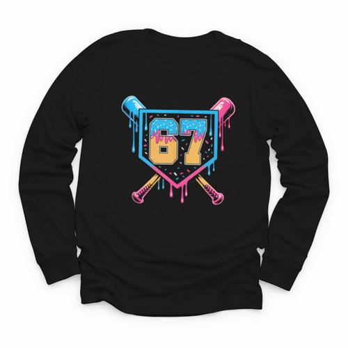 Baseball Drip Number 67 Player Or 67Th Birthday Youth Long Sleeve Tee - Sportilla