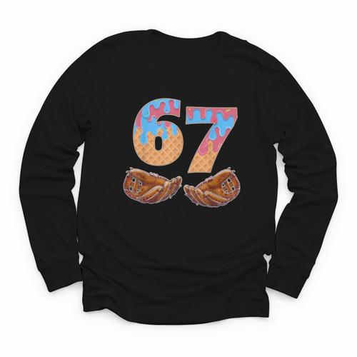 Baseball Drip Number 67 Player Six Seven Meme Youth Long Sleeve Tee - Sportilla