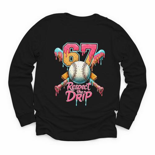 Baseball Drip Number 67 Player Sport For Men Women Kids Youth Long Sleeve Tee - Sportilla