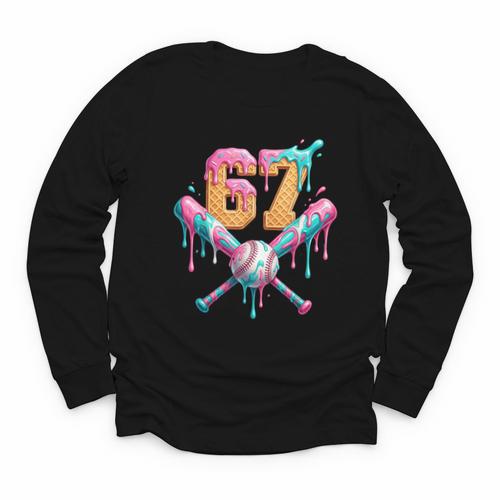 Baseball Drip Number 67 Player Youth Long Sleeve Tee - Sportilla