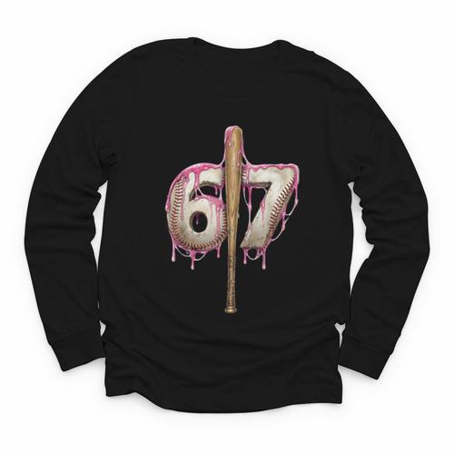 Baseball Drip Number 67 Sports Player Six Seven Meme Fan Youth Long Sleeve Tee - Sportilla