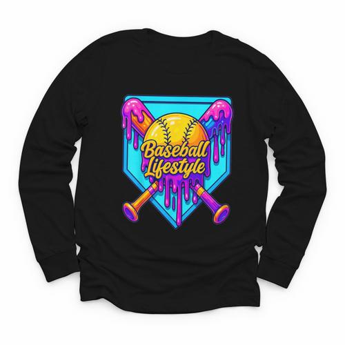 Baseball Drip Outfit Boys Ice Cream Drip Baseball Lifestyle Youth Long Sleeve Tee - Sportilla