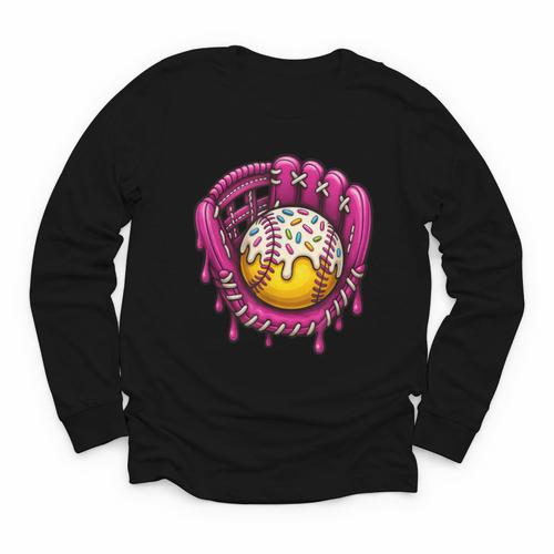 Baseball Drip Pink Glove Respect The Drip Youth Boys Girls Youth Long Sleeve Tee - Sportilla