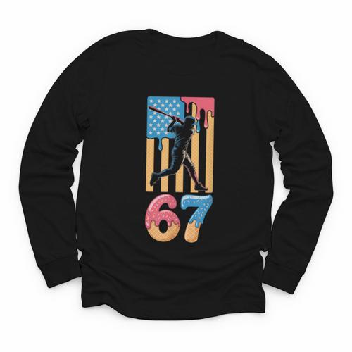 Baseball Drip USA Flag 67 Player 67th Birthday Ice Cream 67 Youth Long Sleeve Tee - Sportilla
