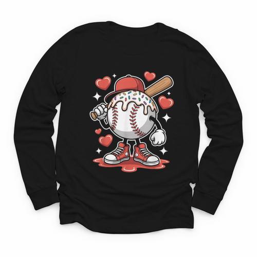 Baseball Drip Valentine Boys Women Men Hearts Sport Love Youth Long Sleeve Tee - Sportilla