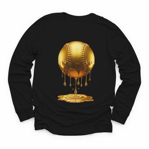 Baseball Dripping Drip Gold Sport Player Coach Baller Youth Long Sleeve Tee - Sportilla