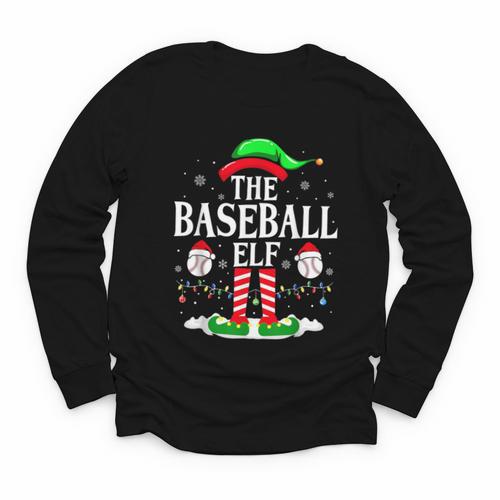 The Baseball Elf Christmas Sport Lovers Xmas Elf Youth Long Sleeve Tee - Sportilla