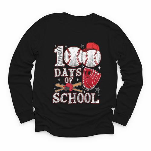Baseball Happy 100 Days Of School Boy Girl Kid Teacher Youth Long Sleeve Tee - Sportilla