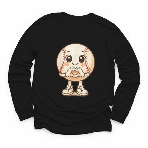 Baseball With Heart Hands Love Cute Baseball Youth Long Sleeve Tee - Sportilla
