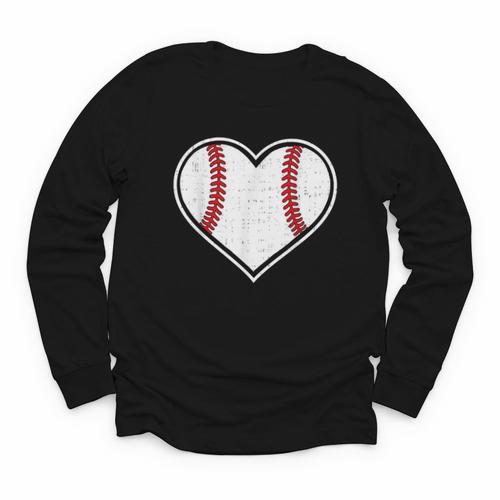 Baseball Heart Love Sport Valentines Day Men Women Boys Kids Youth Long Sleeve Tee - Sportilla