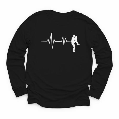 Baseball Heartbeat Pitcher Position Simple Line Art Youth Long Sleeve Tee - Sportilla
