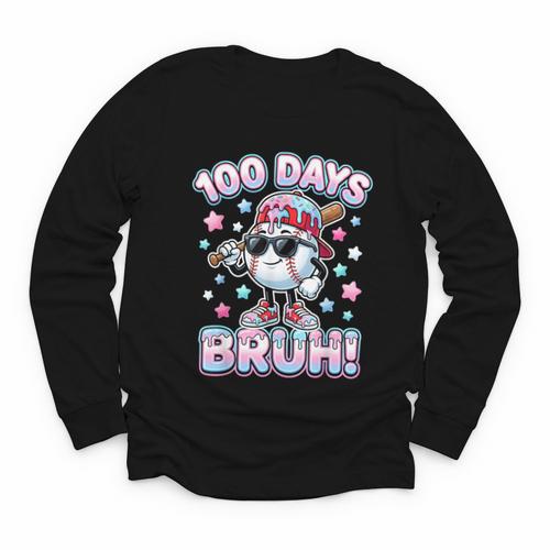 Baseball Ice Cram Drip 100 Days Of School 100th Boys Youth Youth Long Sleeve Tee - Sportilla
