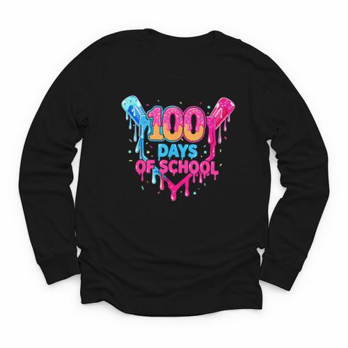 Baseball Ice Cream Drip 100 Days Of School Boys Girls 100th Youth Long Sleeve Tee - Sportilla