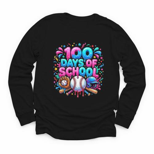 Baseball Ice Cream Drip 100 Days Of School Student Teacher Youth Long Sleeve Tee - Sportilla
