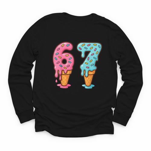 Baseball Ice Cream Drip 6 7 Kids 67 Birthday Youth Long Sleeve Tee - Sportilla