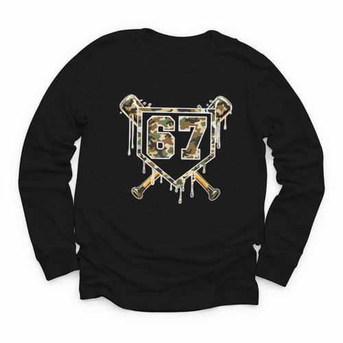 Baseball Ice Cream Drip 67 Camo Six Seven Meme Youth Long Sleeve Tee - Sportilla