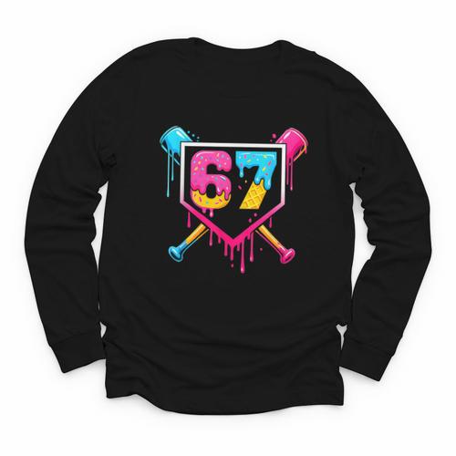 Baseball Ice Cream Drip 67 Meme Six Seven 67th Birthday Youth Long Sleeve Tee - Sportilla