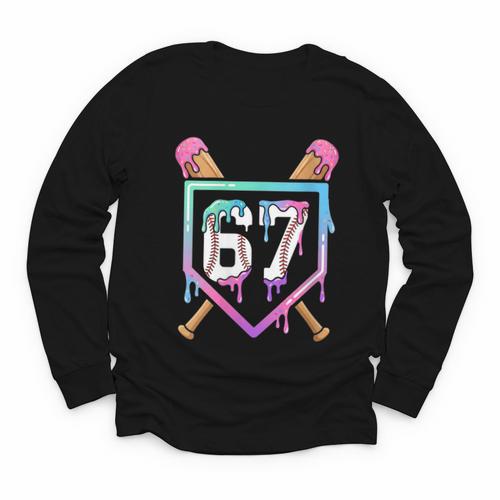 Baseball Ice Cream Drip 67 Player Dabbing Six Seven Boys Youth Long Sleeve Tee - Sportilla