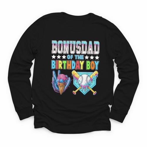 Baseball Ice Cream Drip Bonus Dad Of The Birthday Boy Youth Long Sleeve Tee - Sportilla