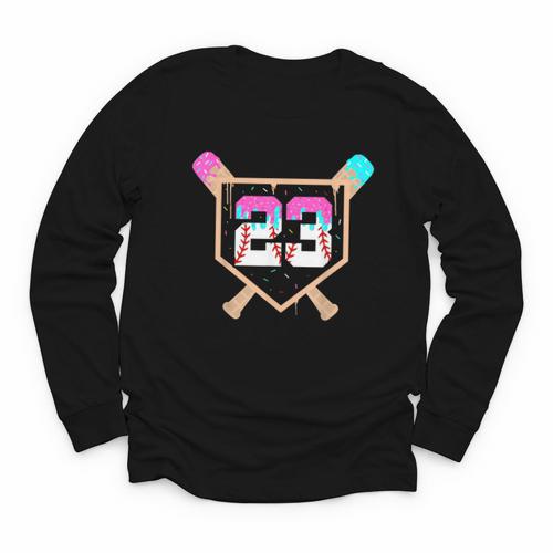 Baseball Ice Cream Drip Number 23 Player 23rd Birthday Youth Long Sleeve Tee - Sportilla
