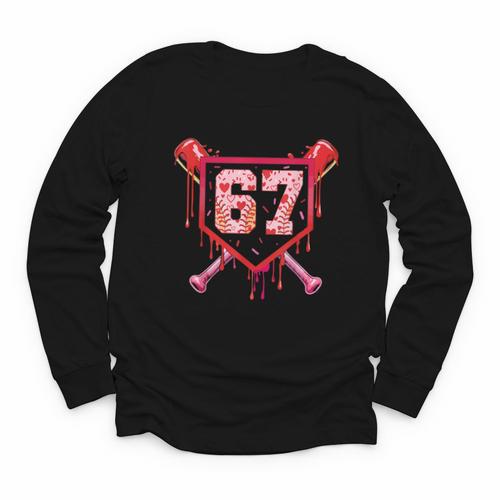 Baseball Ice Cream Drip Number 67 Meme Valentine Couple Love Youth Long Sleeve Tee - Sportilla
