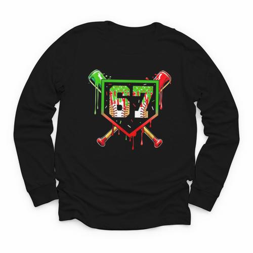 Baseball Ice Cream Drip Number 67 Player 6 7 Christmas Pjs Youth Long Sleeve Tee - Sportilla