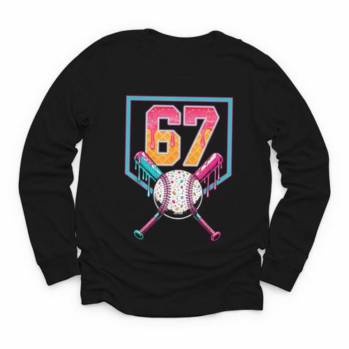 Baseball Ice Cream Drip Number 67 Player 67th Birthday Men Youth Long Sleeve Tee - Sportilla