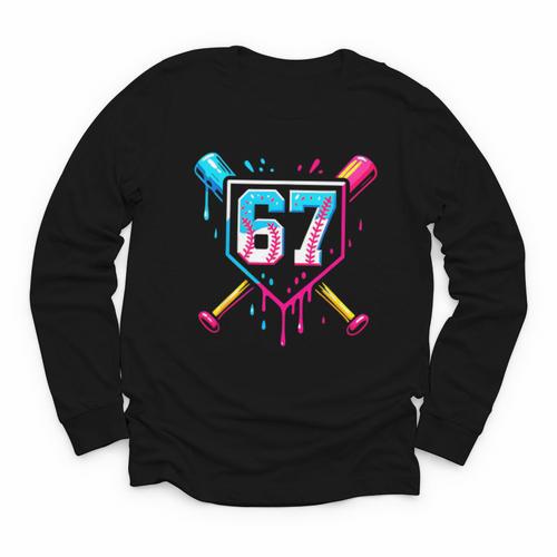 Baseball Ice Cream Drip Number 67 Player 67th Birthday 67 Youth Long Sleeve Tee - Sportilla