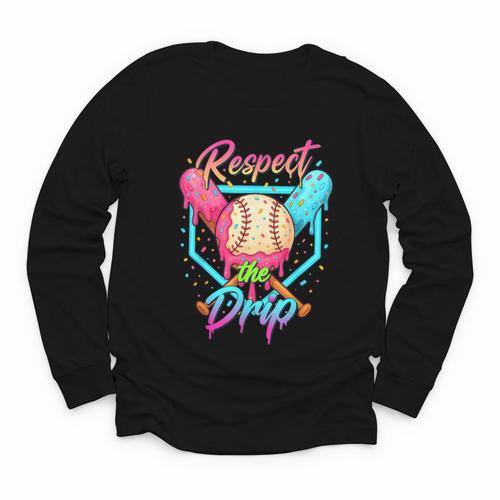 Baseball Ice Cream Drip Number 67 Player 67 Respect The Drip Youth Long Sleeve Tee - Sportilla